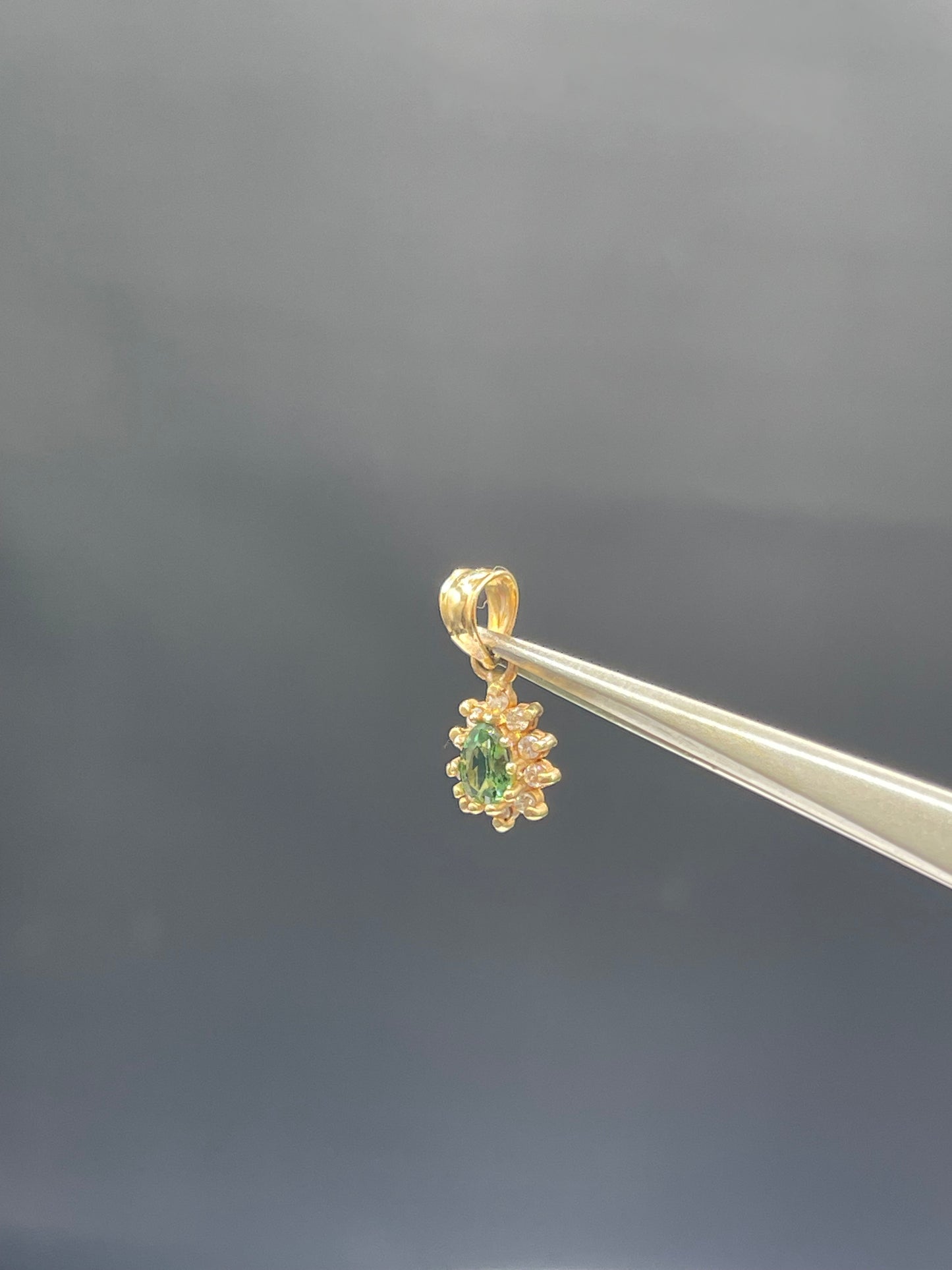 Natural Green Tourmaline & Diamond 14k Yellow Gold Petite Pendant