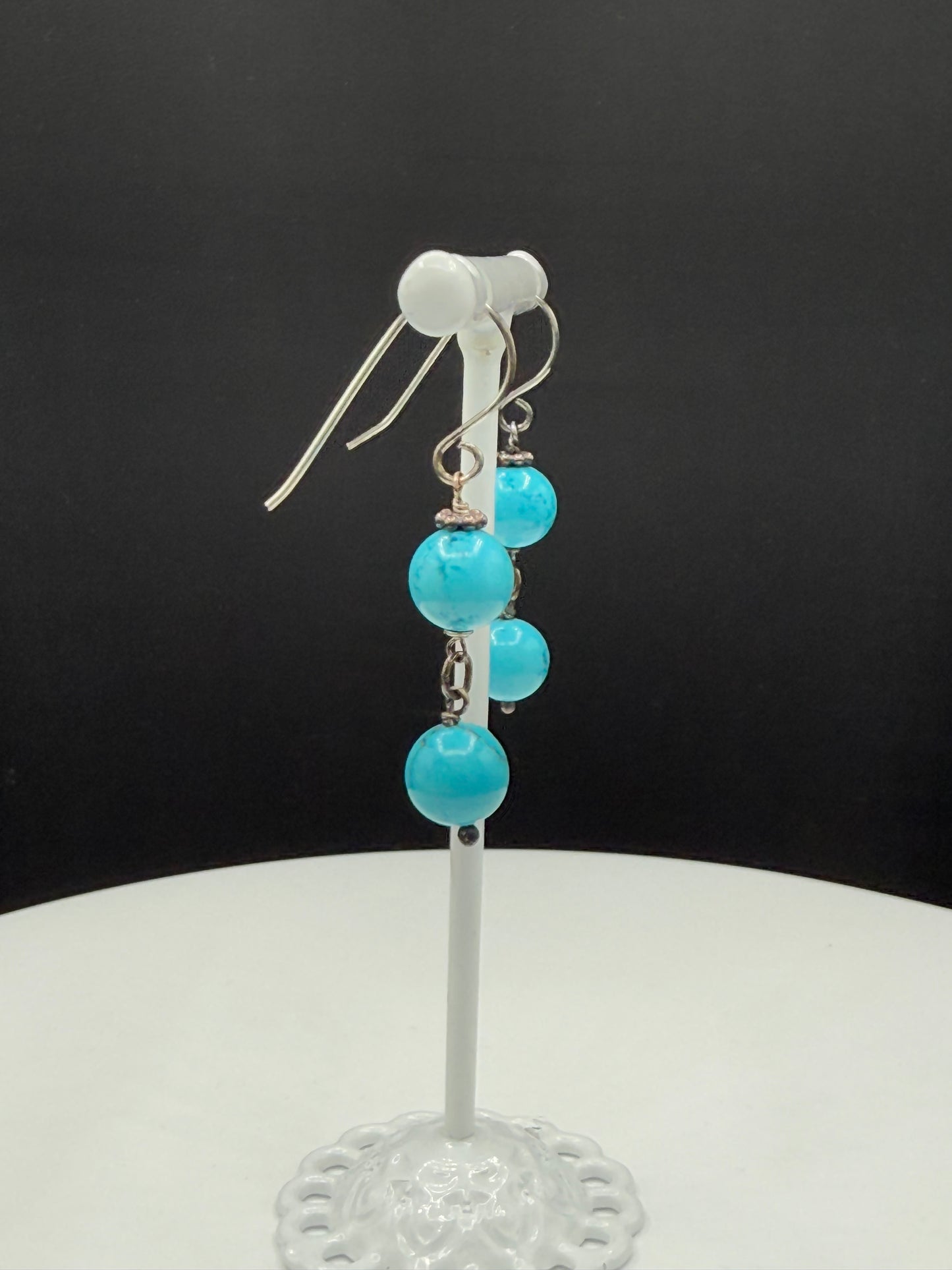 Handmade Natural Turquoise Bead Sterling Silver Dangle Earrings