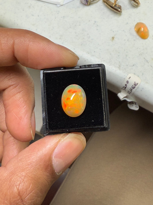 Natural Ethiopian Opal 3.15 Carat Oval Cabochon Cut Gemstone | 13.5 x 9.8 x 5.4 MM