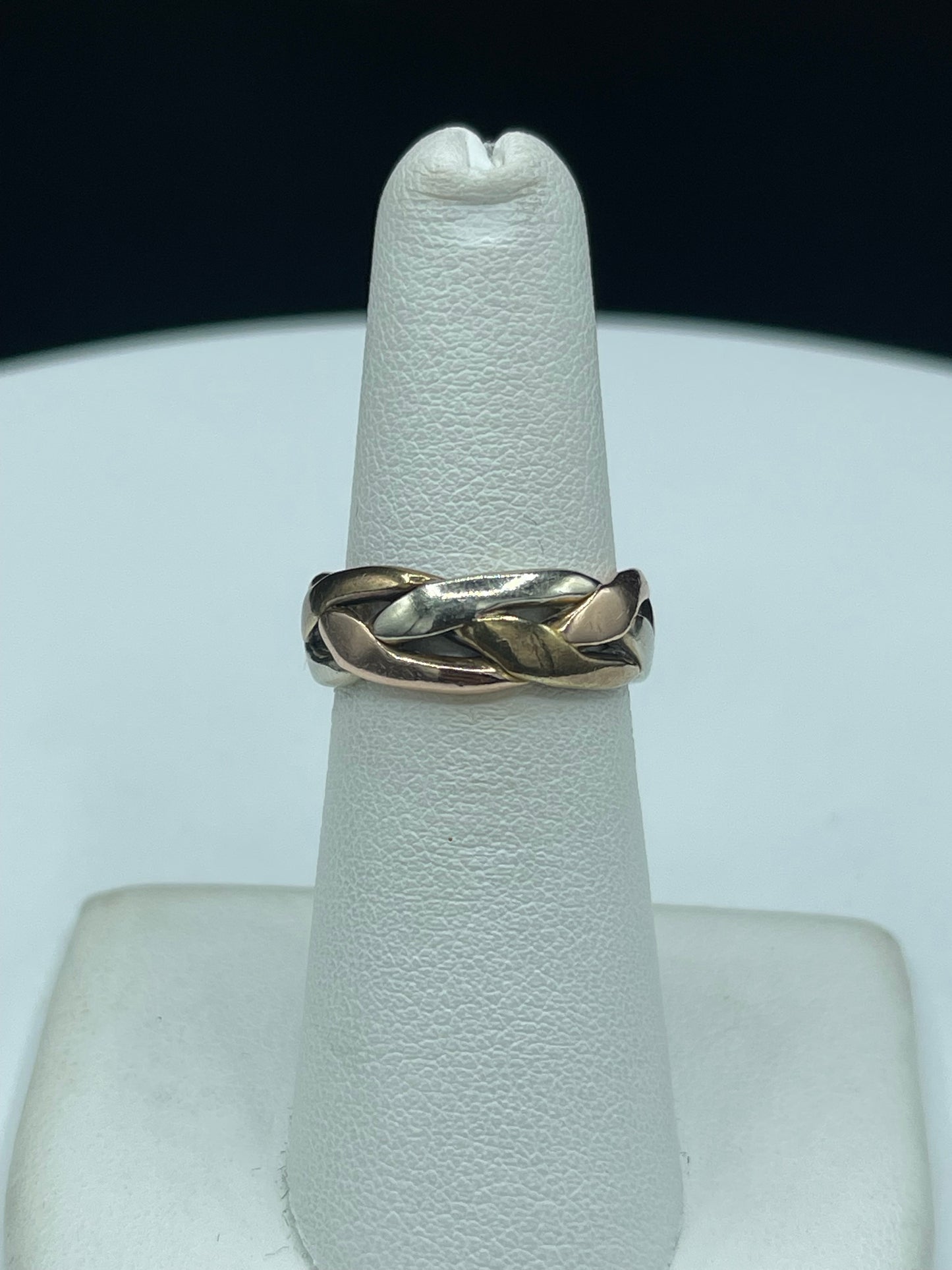 Solid 14k Tri-Color Gold Braided Ring - Yellow, White, & Rose Gold, Handmade, 7.1g Size 5.5