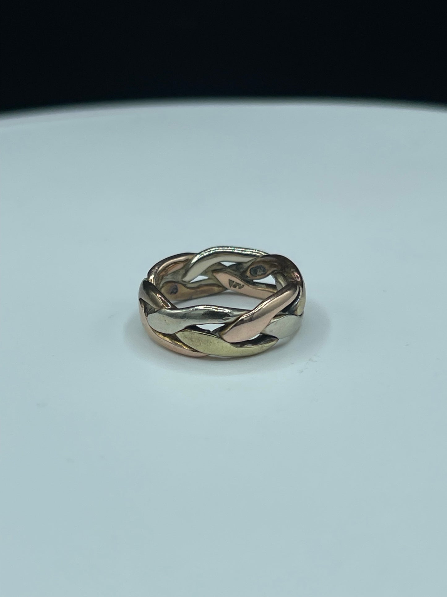 Solid 14k Tri-Color Gold Braided Ring - Yellow, White, & Rose Gold, Handmade, 7.1g Size 5.5