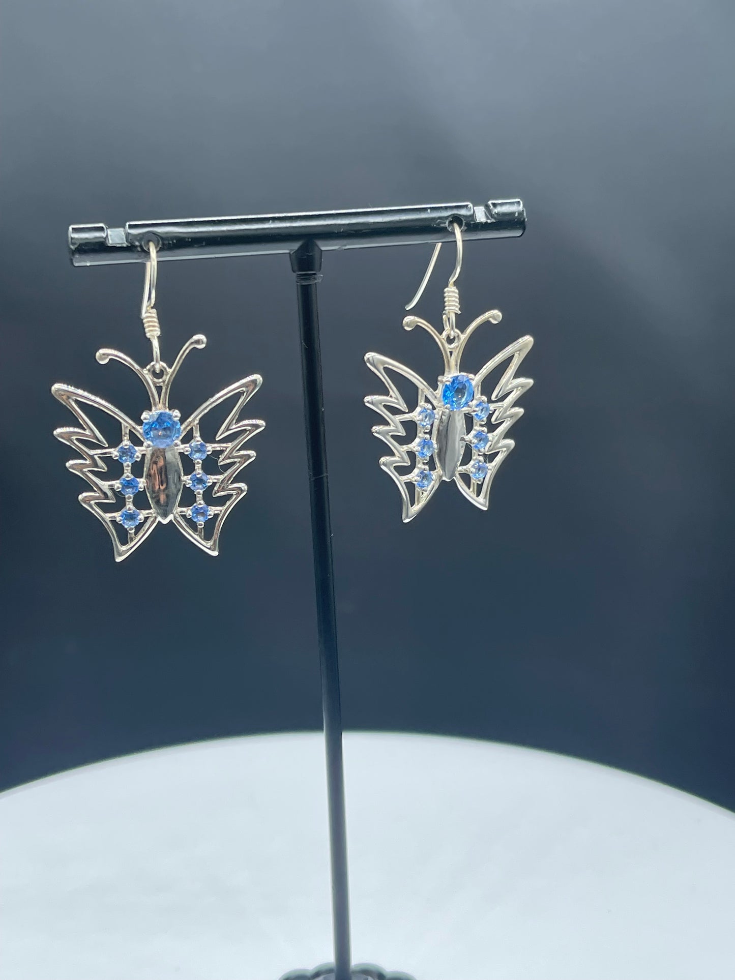 Handmade Natural Blue Topaz Butterfly Sterling Silver Dangle Earrings