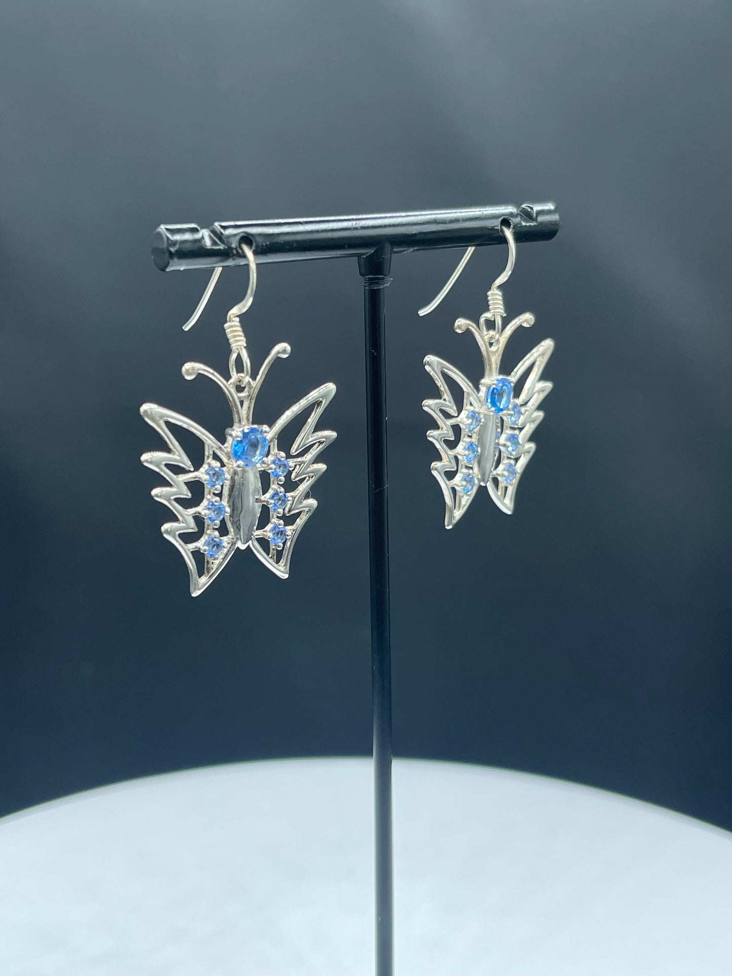 Handmade Natural Blue Topaz Butterfly Sterling Silver Dangle Earrings