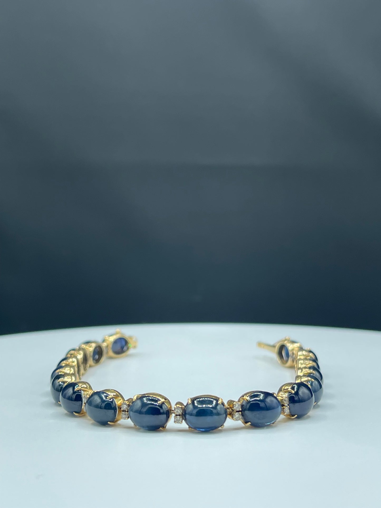 52.30 Carat Natural Blue Sapphire & Diamond 18k Yellow Gold Bracelet - 7.25 Inch