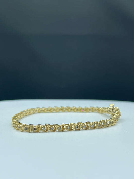 1.38 Carat Natural Diamond 14k Yellow Gold Unisex Tennis Bracelet - 7.25 Inch