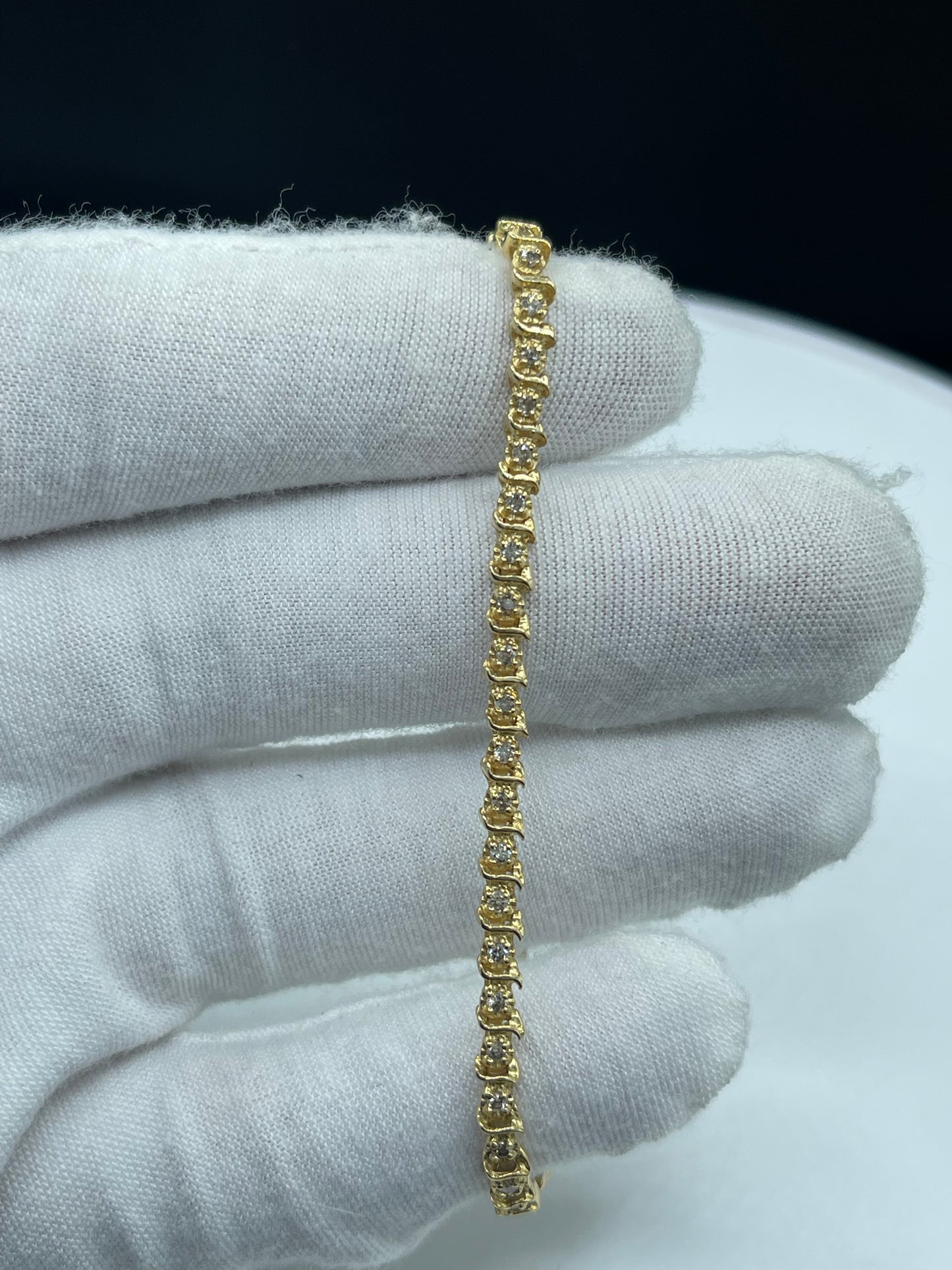 1.38 Carat Natural Diamond 14k Yellow Gold Unisex Tennis Bracelet - 7.25 Inch