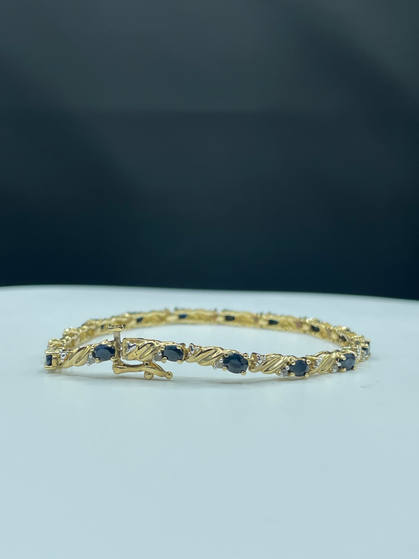 Natural Sapphire & Diamond 14k Yellow Gold Tennis Bracelet