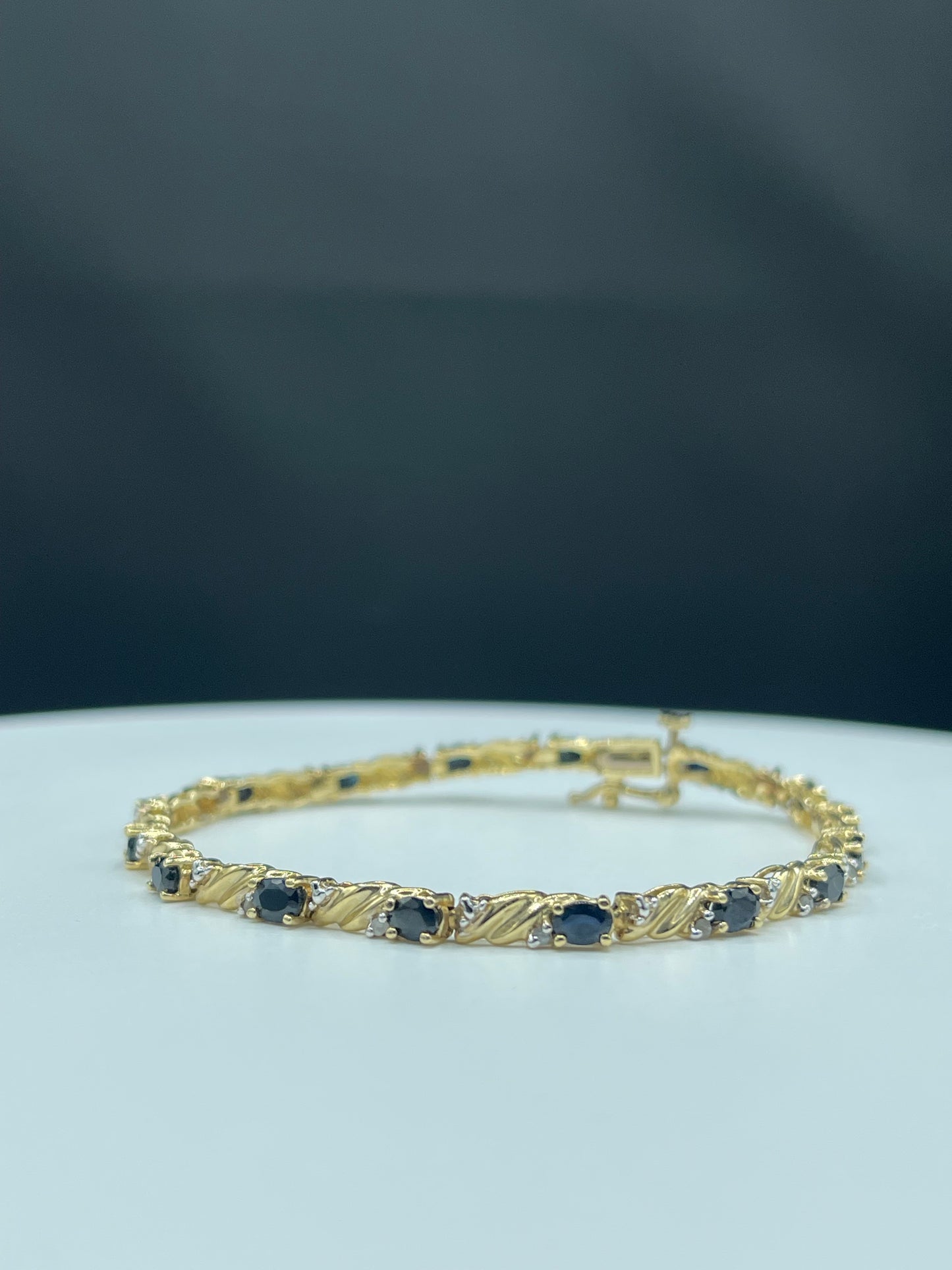 Natural Sapphire & Diamond 14k Yellow Gold Tennis Bracelet