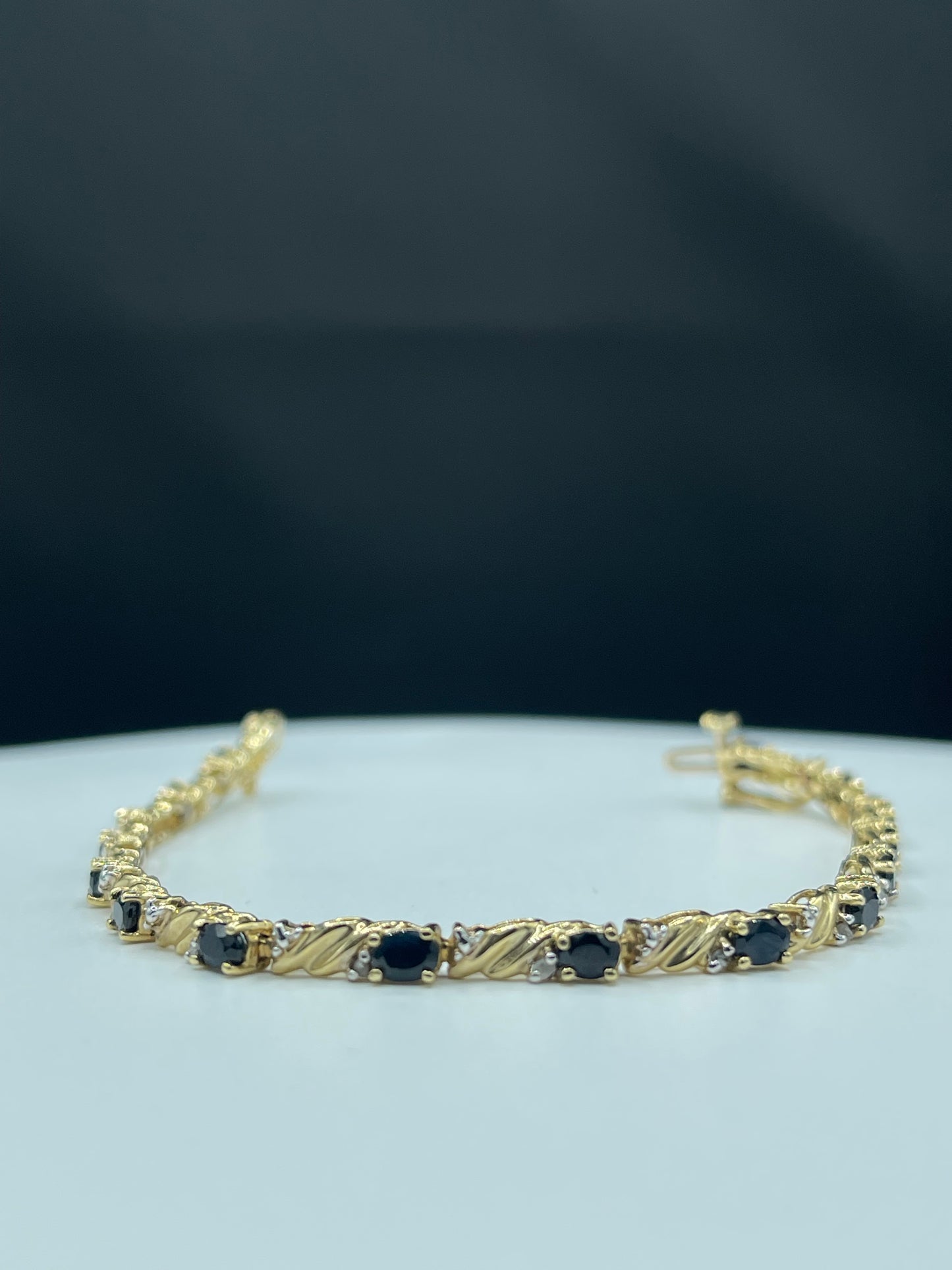 Natural Sapphire & Diamond 14k Yellow Gold Tennis Bracelet