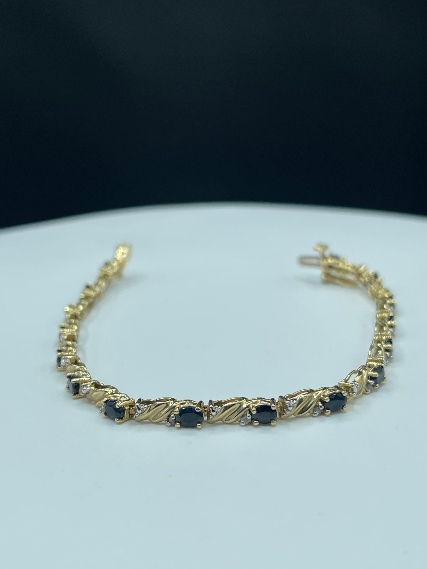 Natural Sapphire & Diamond 14k Yellow Gold Tennis Bracelet