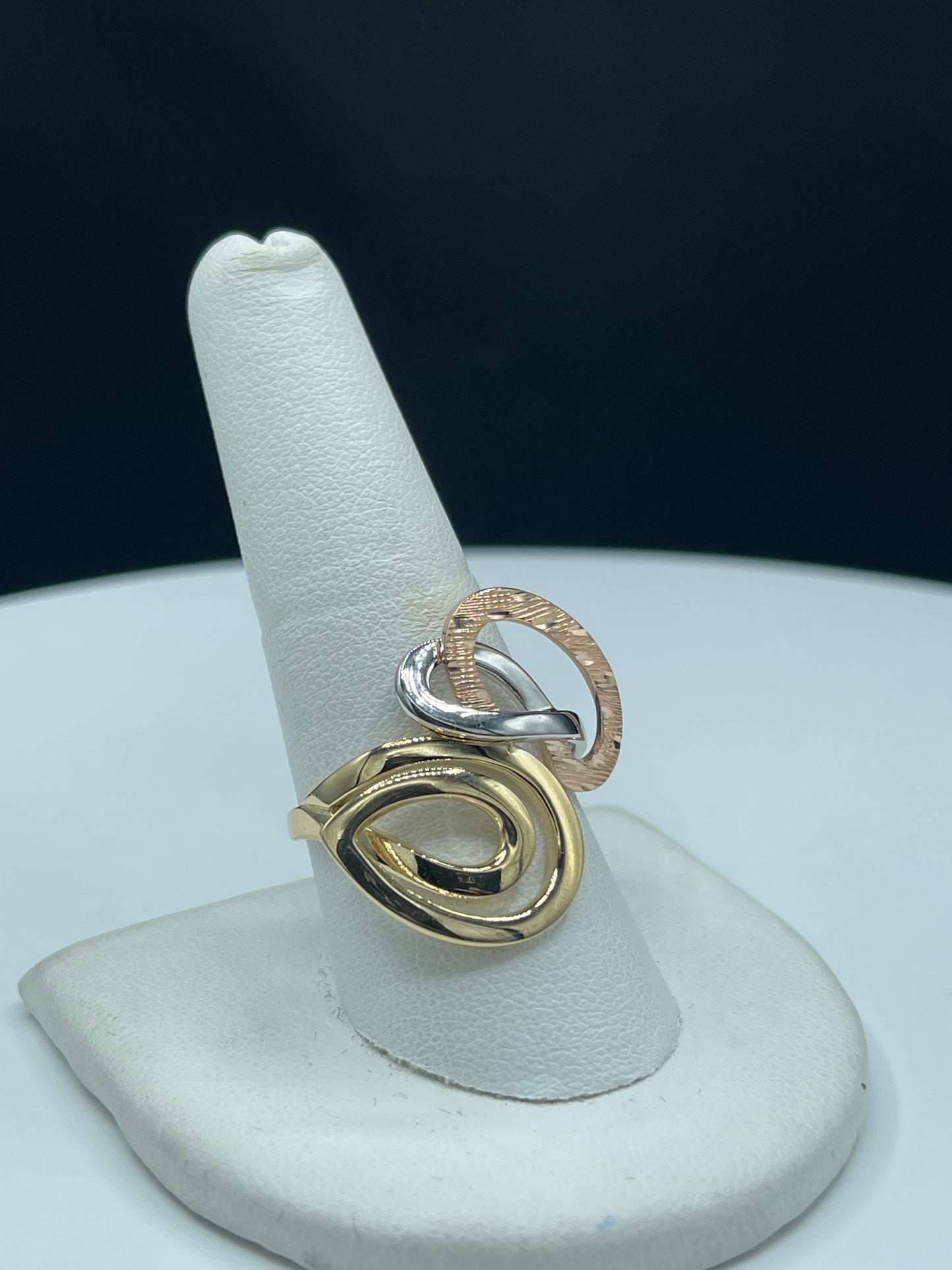 14k Tri-Colored Rose, White, & Yellow Gold Designer Ring | Size 9.5