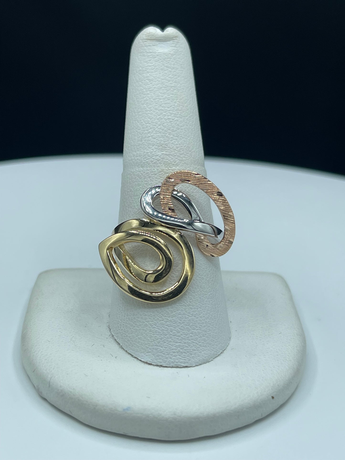 14k Tri-Colored Rose, White, & Yellow Gold Designer Ring | Size 9.5