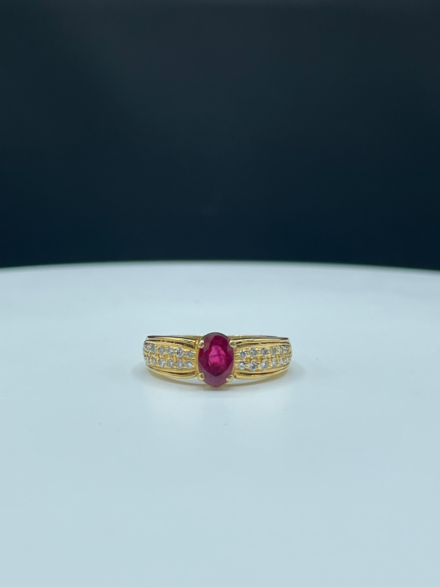 Natural Ruby & Diamond 18k Yellow Gold Alternative Engagement Ring (Size 7)
