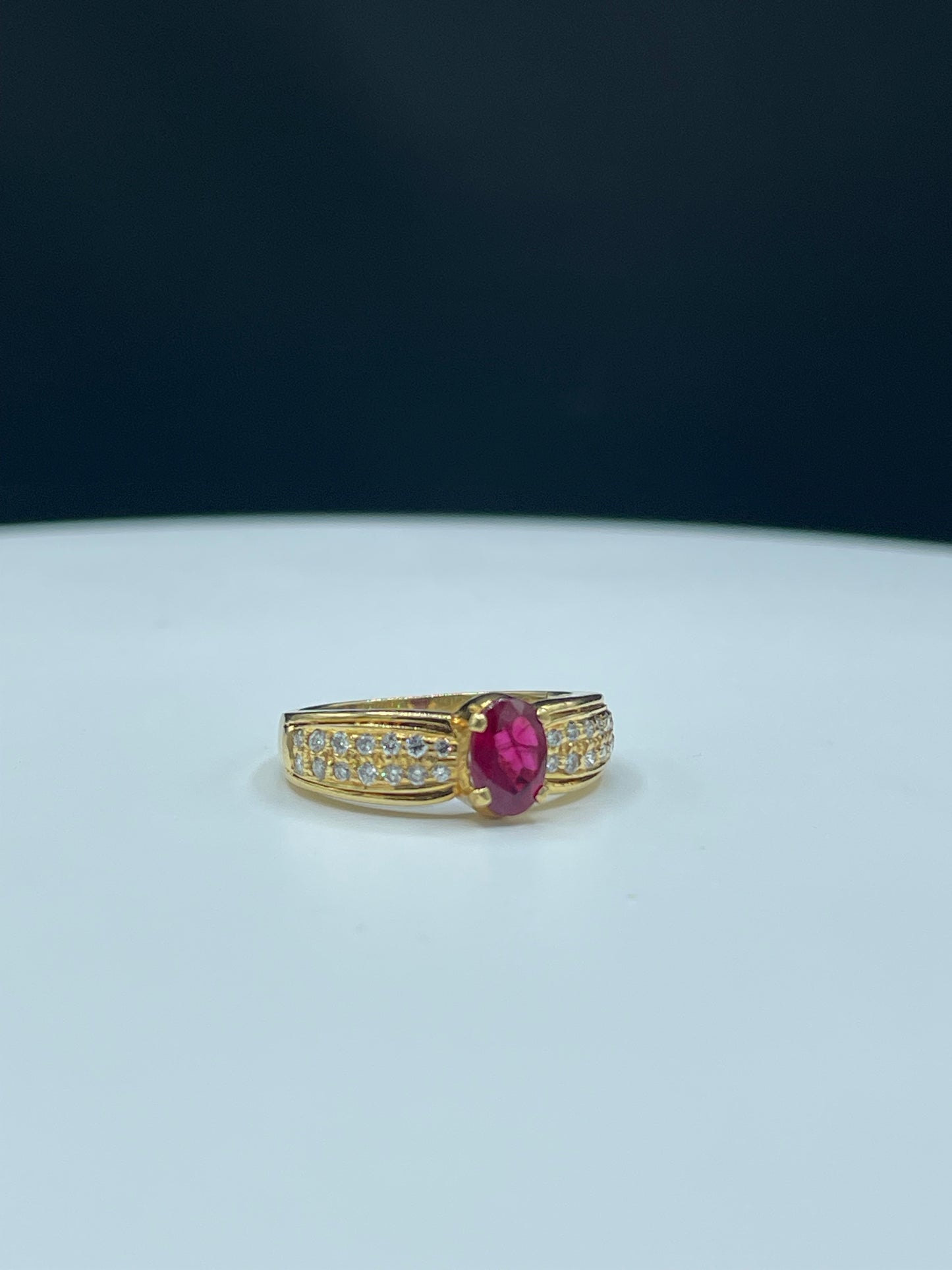 Natural Ruby & Diamond 18k Yellow Gold Alternative Engagement Ring (Size 7)