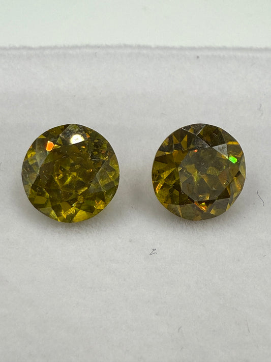 Natural Yellow Sphalerite Matching Pair – 4.25 CT Round Cut Loose Gemstones – Rare & Brilliant – 7.5 MM