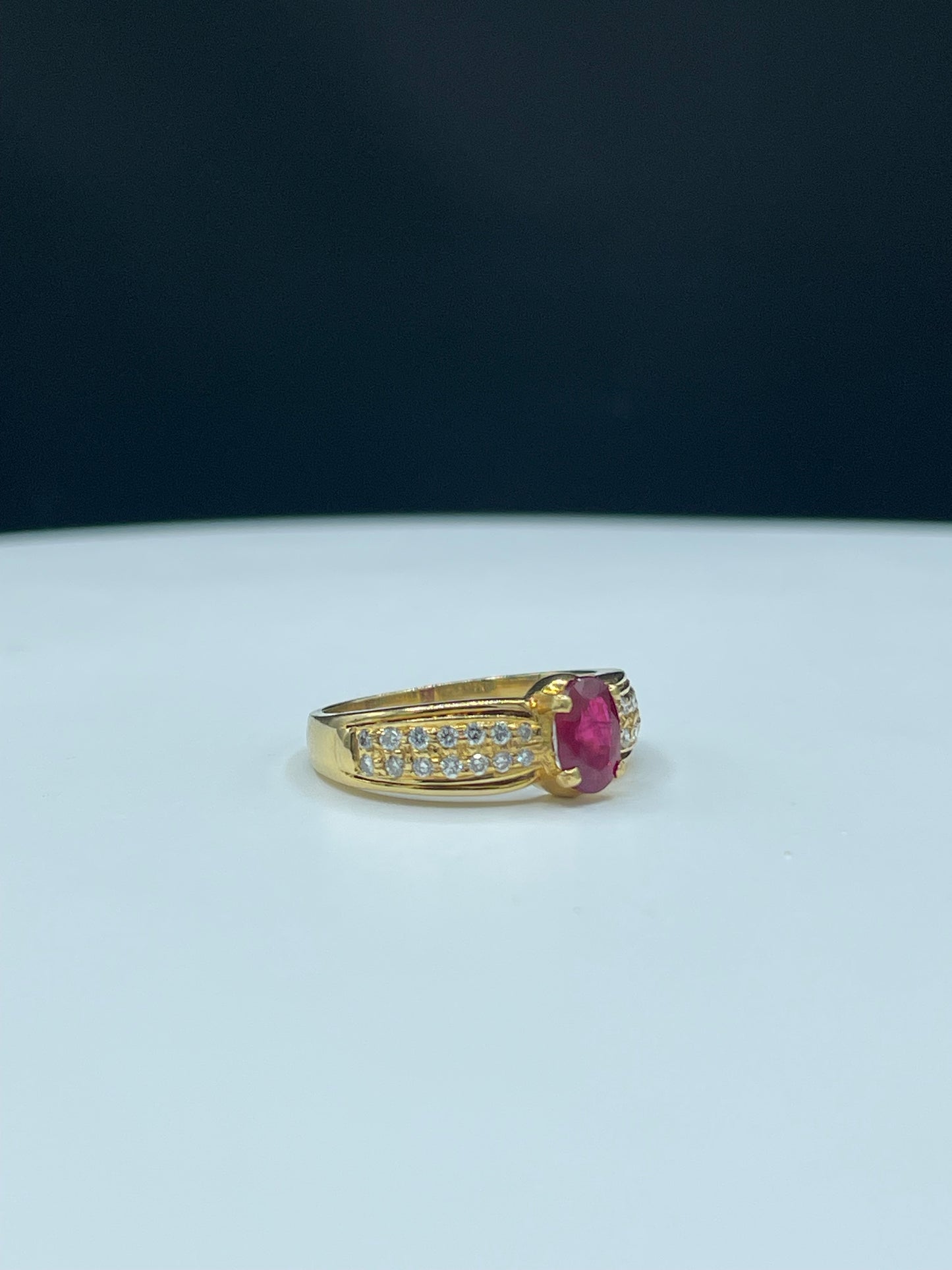 Natural Ruby & Diamond 18k Yellow Gold Alternative Engagement Ring (Size 7)
