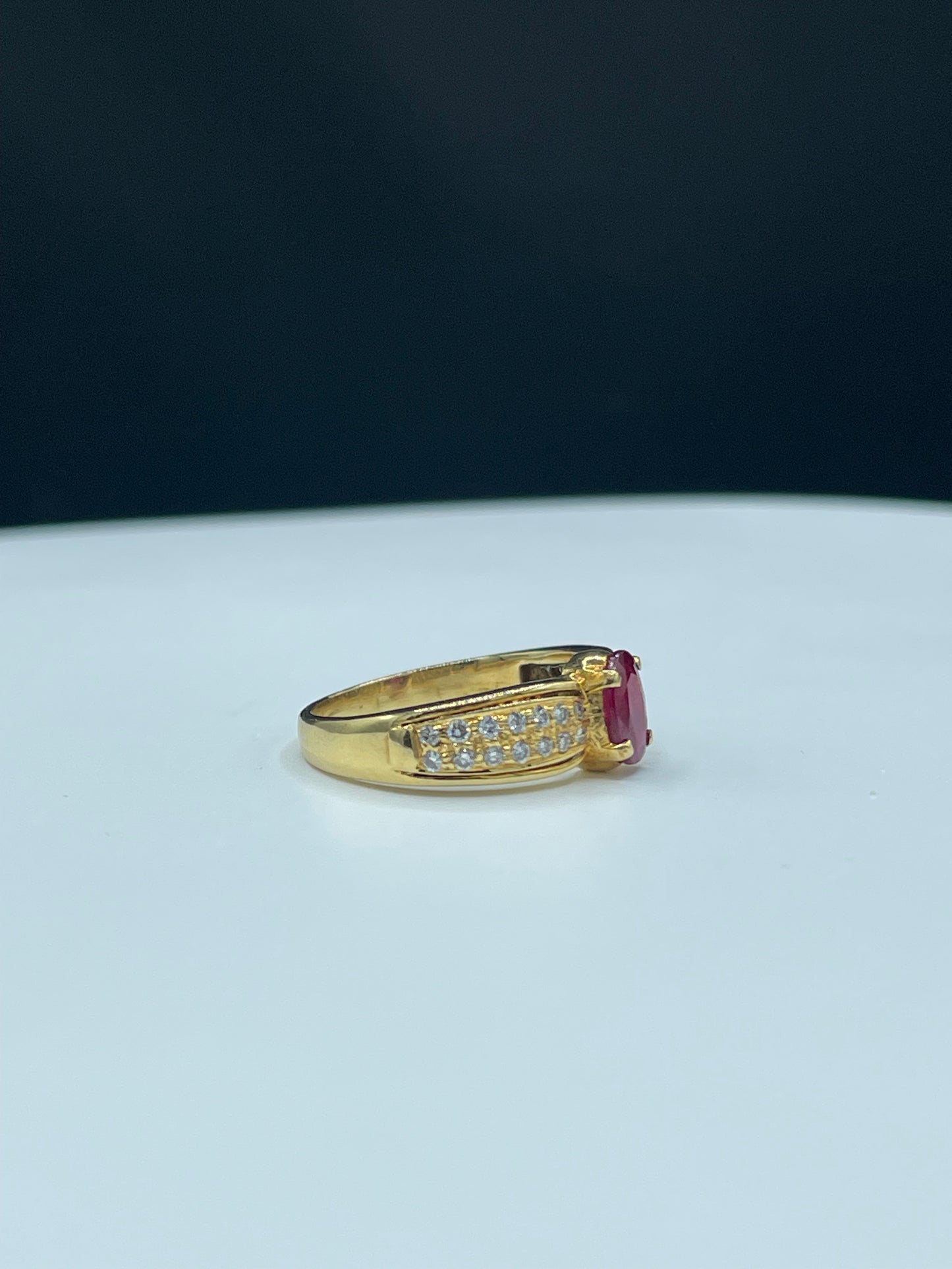 Natural Ruby & Diamond 18k Yellow Gold Alternative Engagement Ring (Size 7)