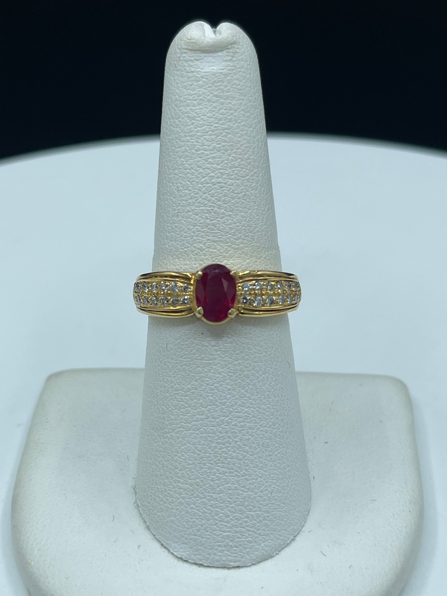 Natural Ruby & Diamond 18k Yellow Gold Alternative Engagement Ring (Size 7)