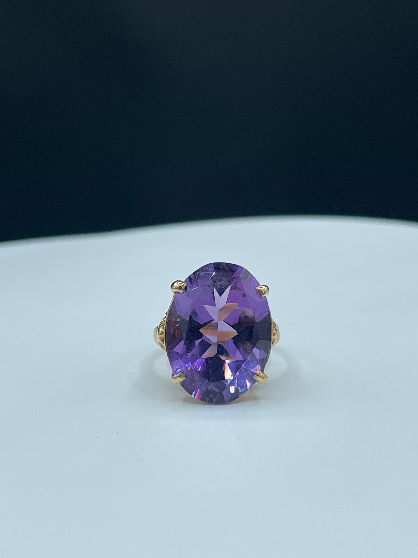 Handmade Bolivian Amethyst 14k Yellow Gold Statement Ring (Size 6)