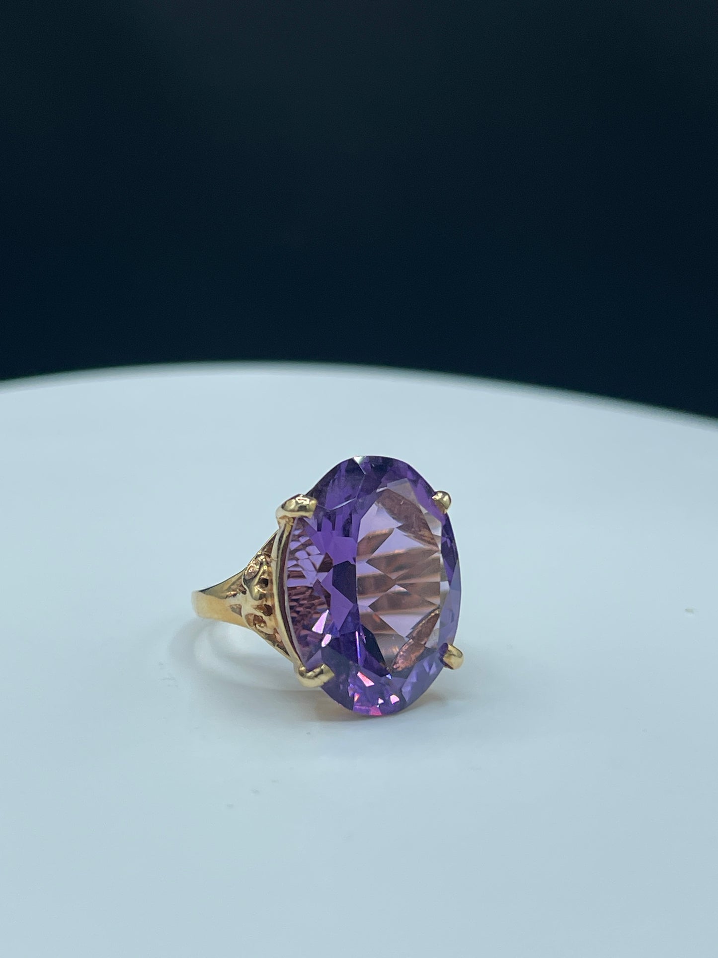 Handmade Bolivian Amethyst 14k Yellow Gold Statement Ring (Size 6)