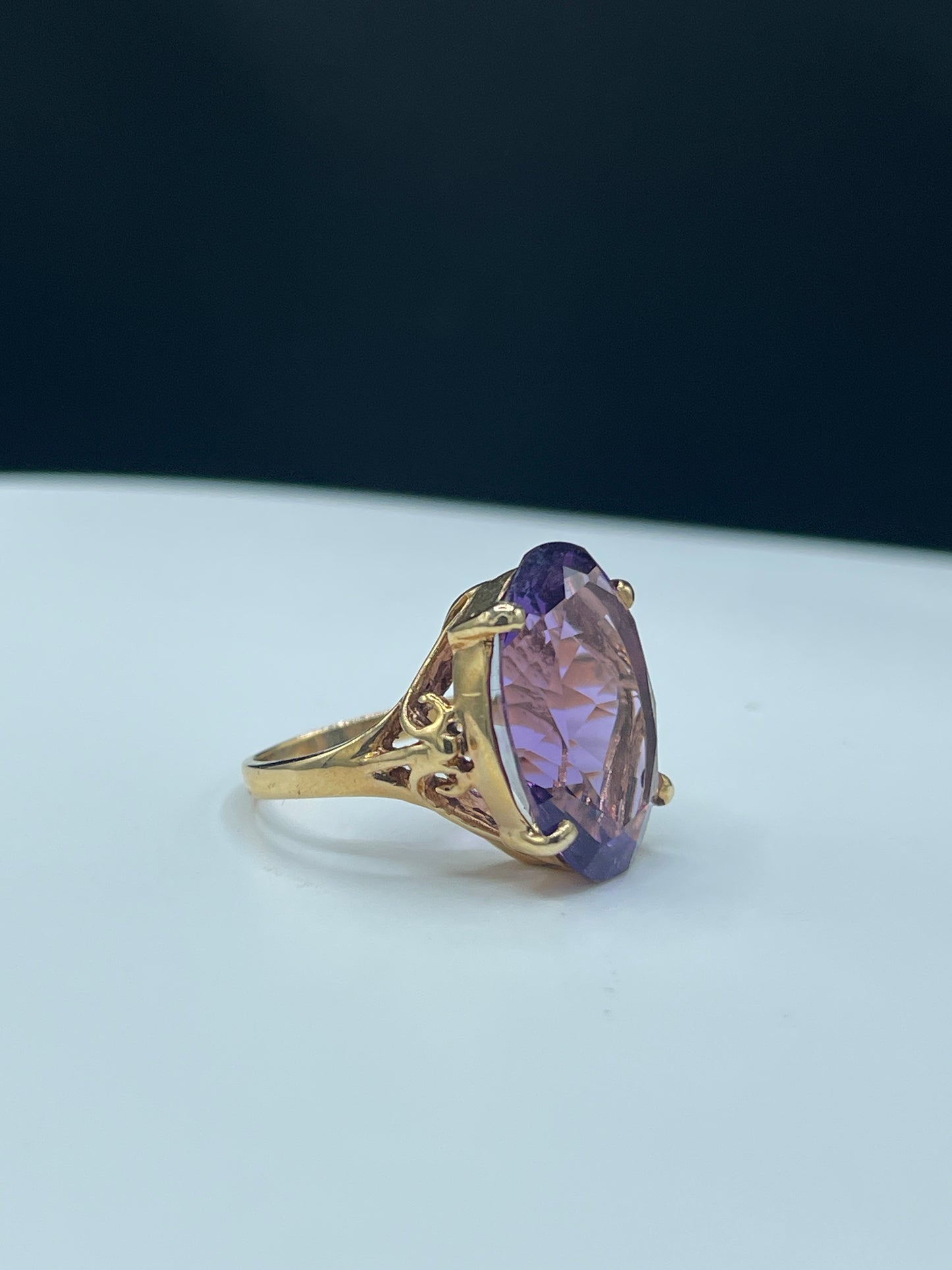 Handmade Bolivian Amethyst 14k Yellow Gold Statement Ring (Size 6)