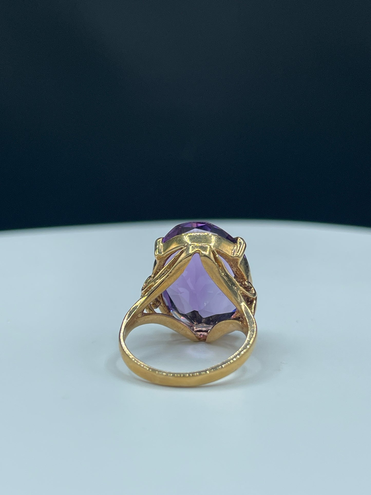 Handmade Bolivian Amethyst 14k Yellow Gold Statement Ring (Size 6)