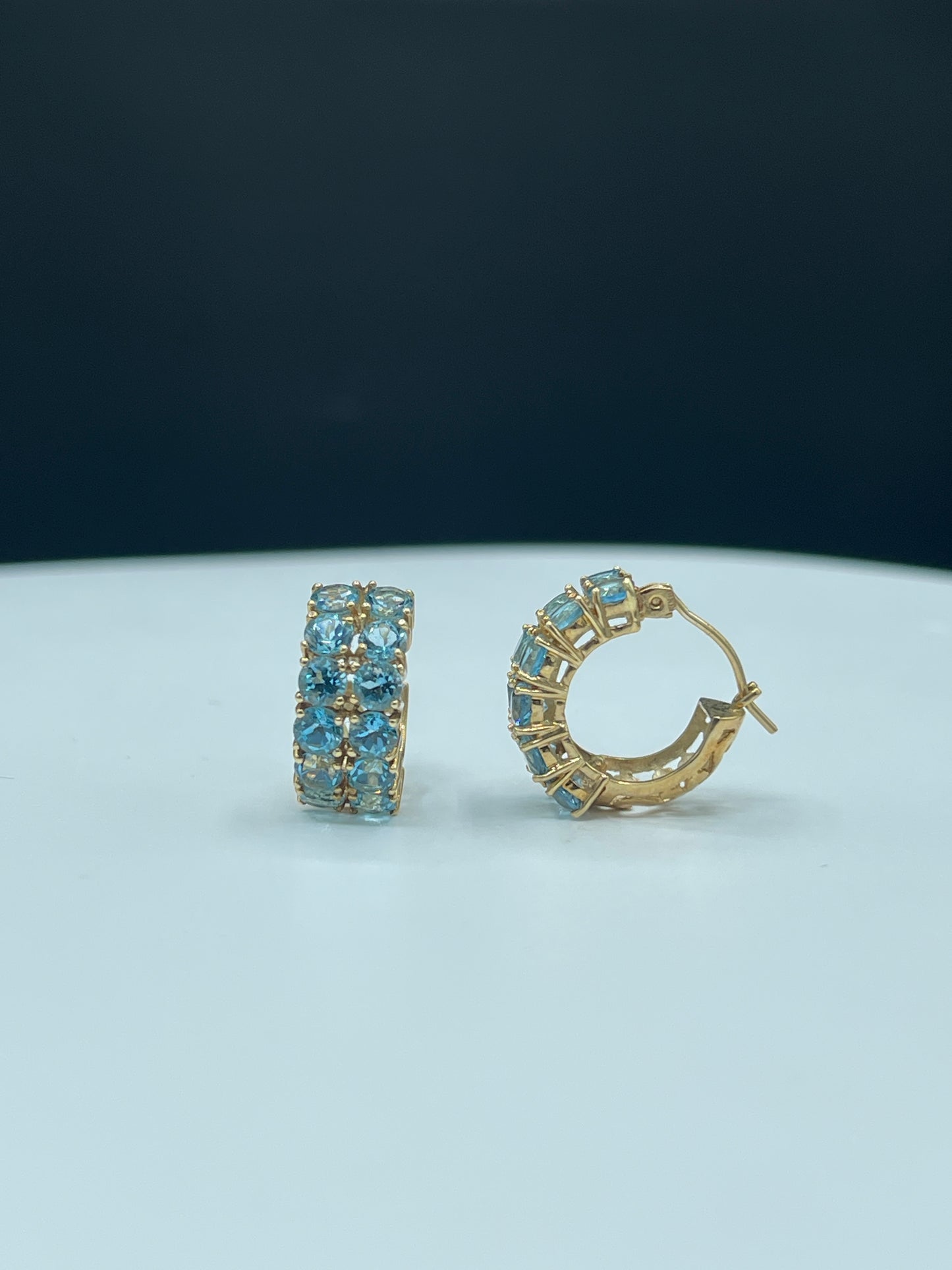 Natural Blue Topaz 14k Yellow Gold Huggie Hoop Earrings