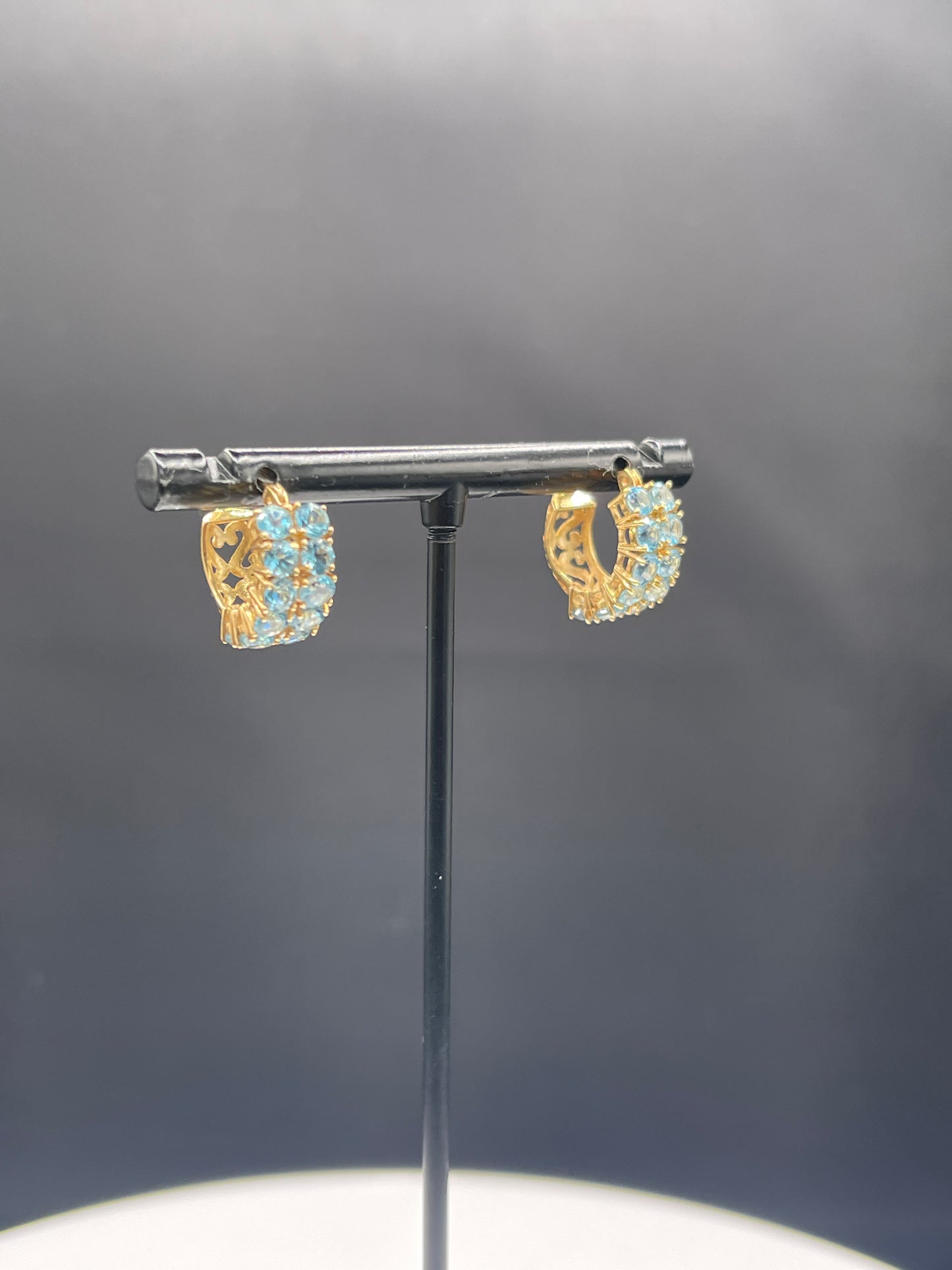 Natural Blue Topaz 14k Yellow Gold Huggie Hoop Earrings