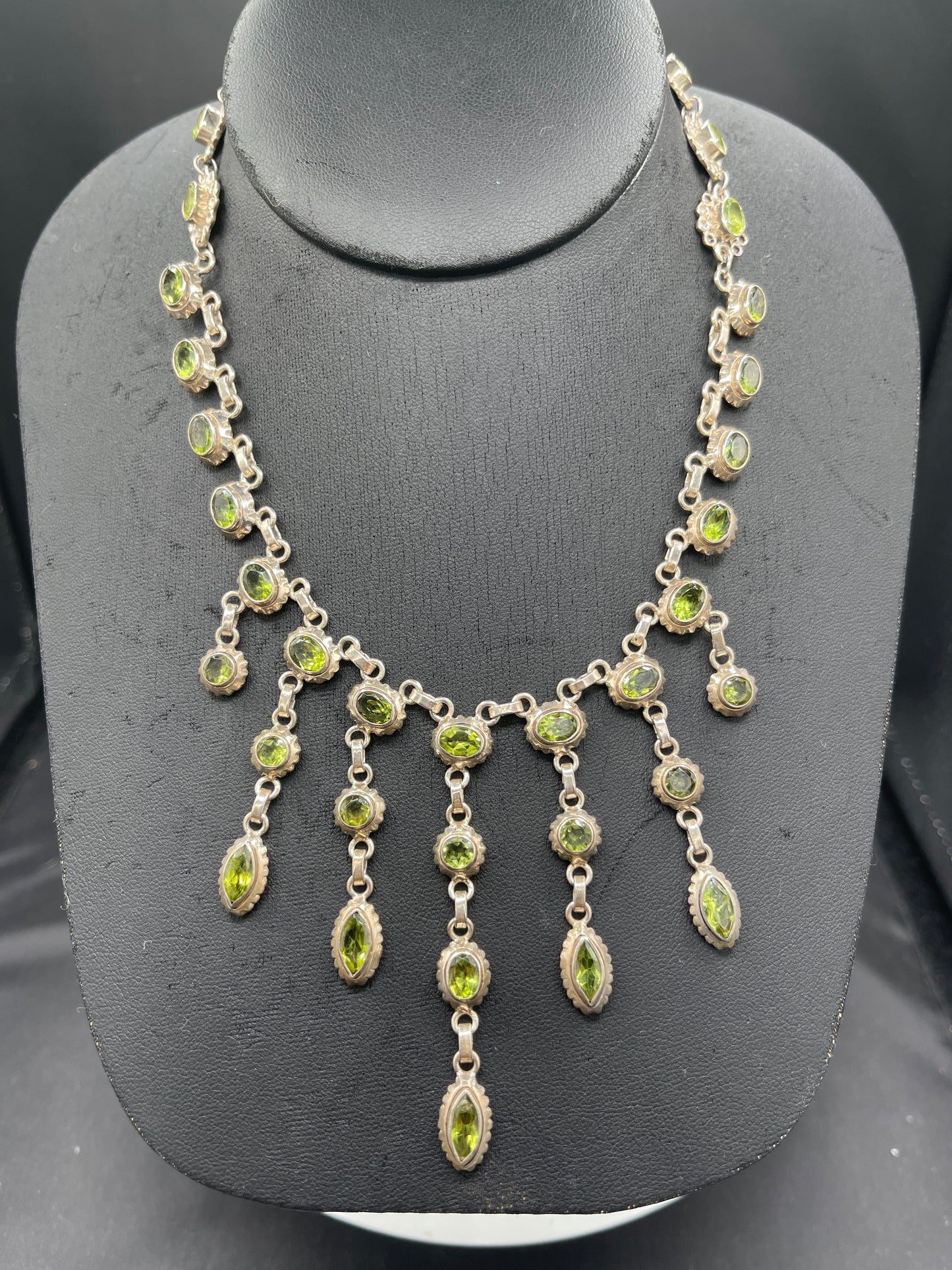 Handmade Sterling Silver Peridot Bib Necklace | 15.5” Length