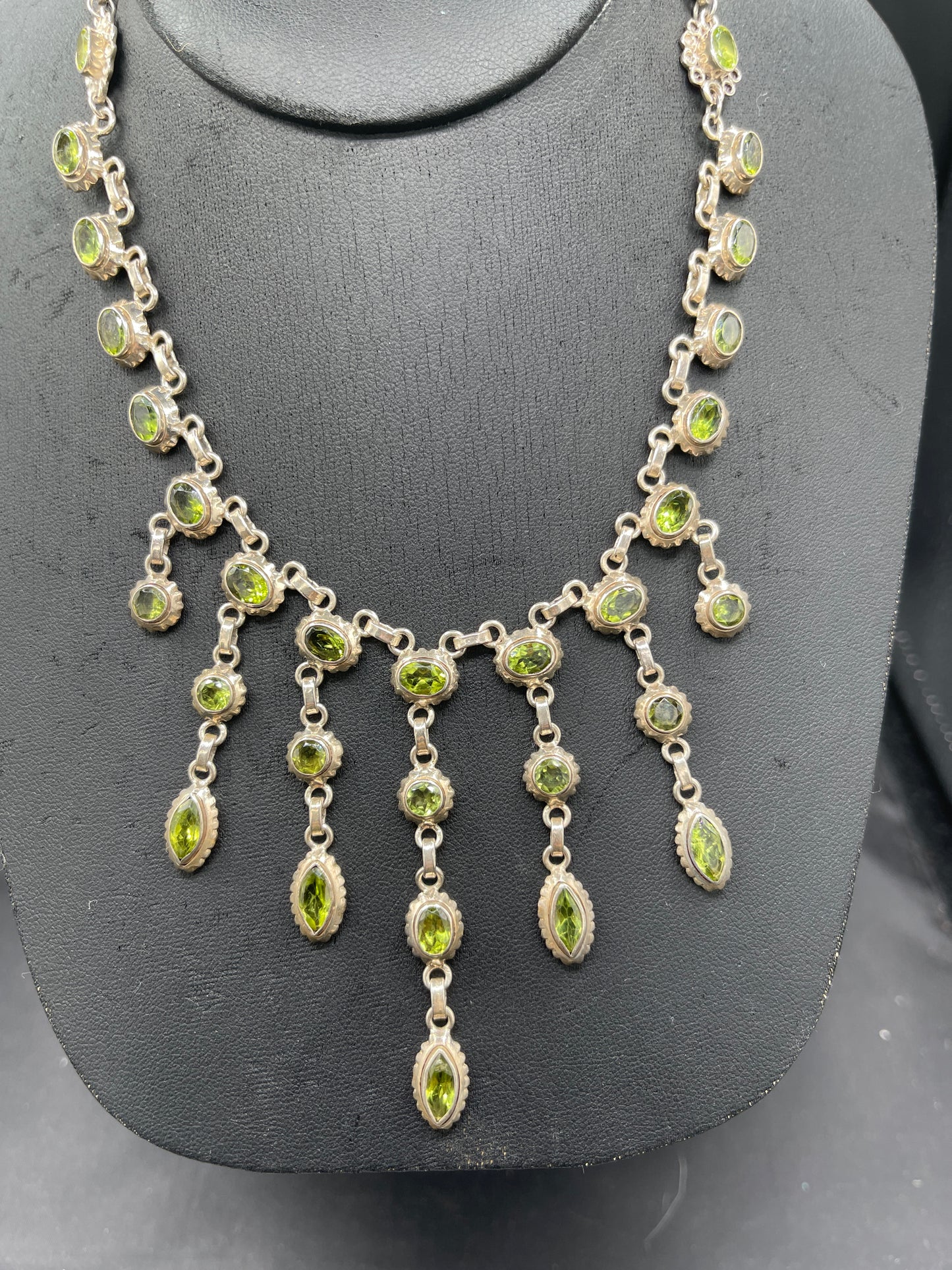 Handmade Sterling Silver Peridot Bib Necklace | 15.5” Length