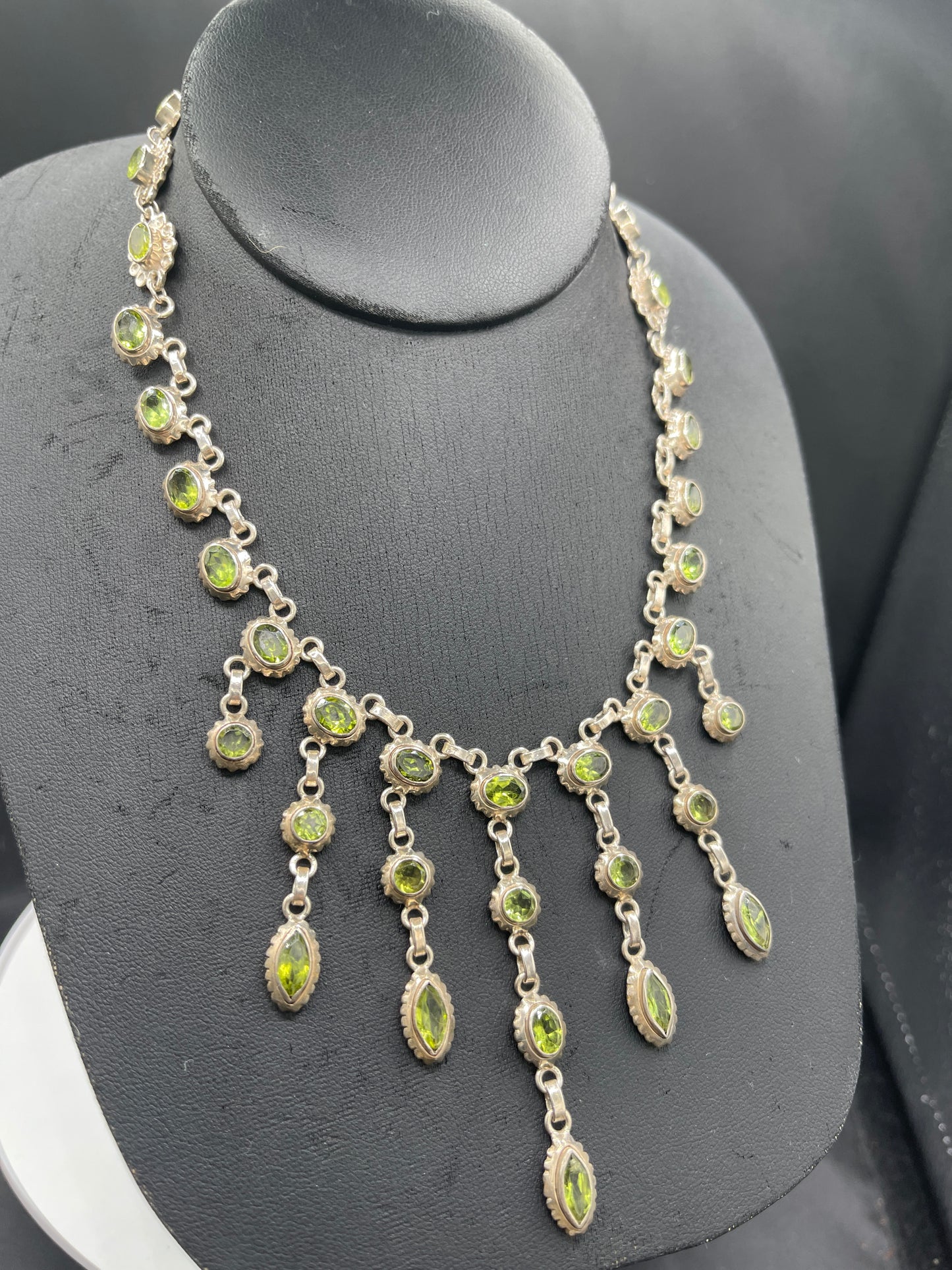 Handmade Sterling Silver Peridot Bib Necklace | 15.5” Length