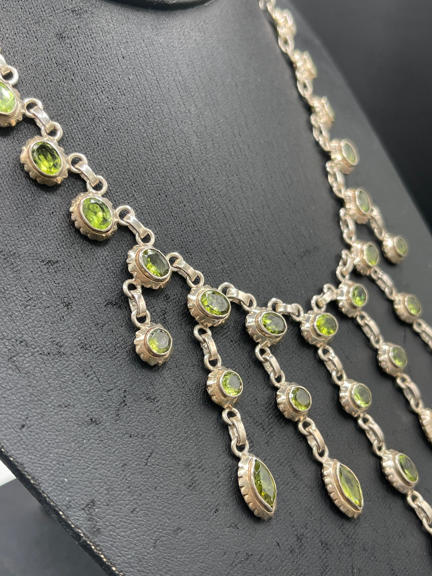 Handmade Sterling Silver Peridot Bib Necklace | 15.5” Length