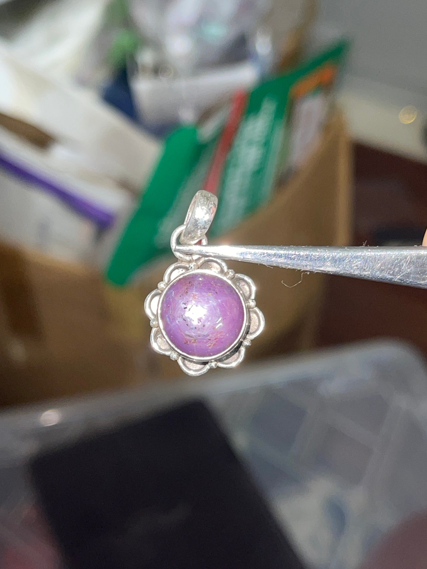 Handmade Natural Purple Star Sapphire Sterling Silver Pendant