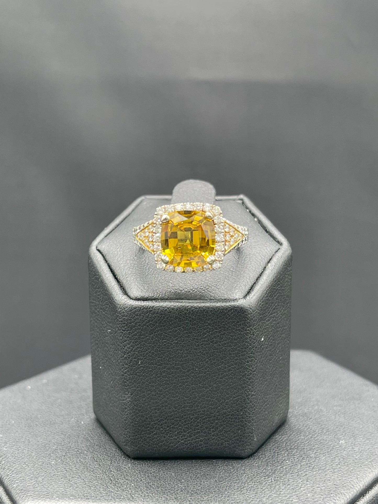 AGL Certified Natural 5.09 Carat Yellow Sapphire And Diamond Ring (Size 7.25)