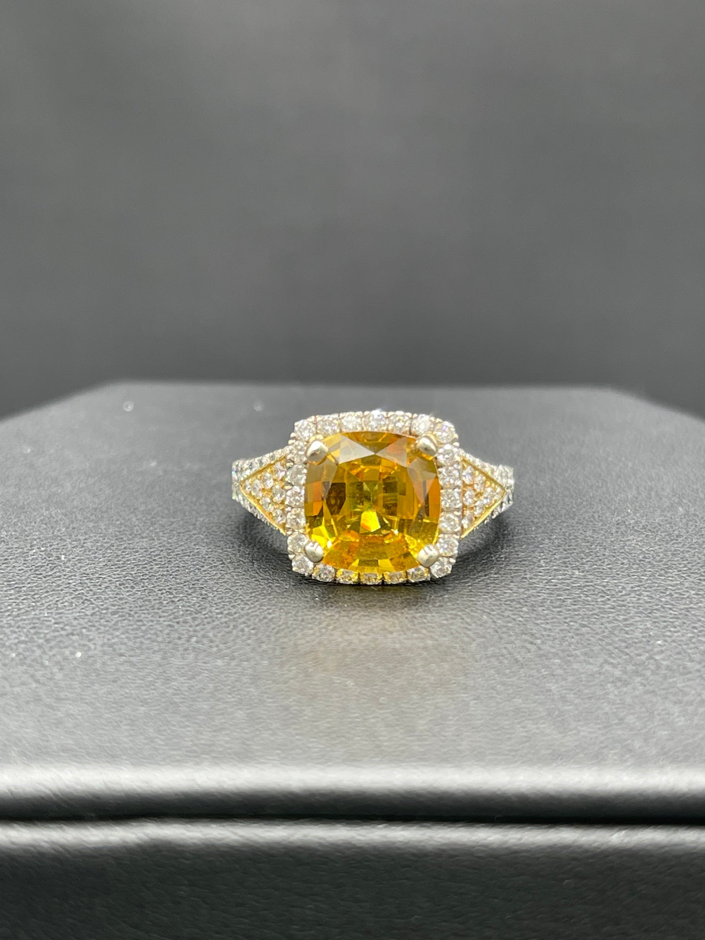 AGL Certified Natural 5.09 Carat Yellow Sapphire And Diamond Ring (Size 7.25)