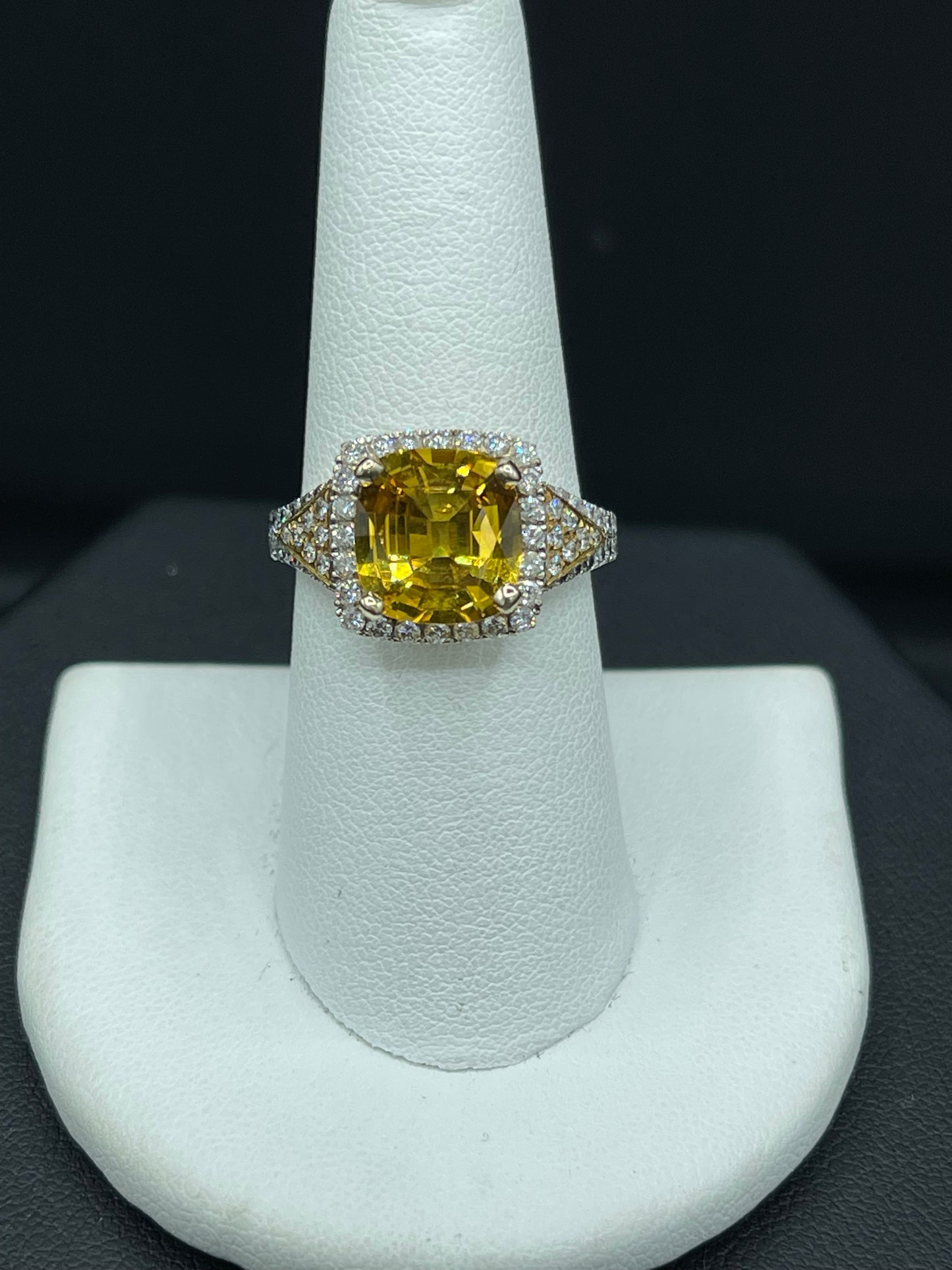 AGL Certified Natural 5.09 Carat Yellow Sapphire And Diamond Ring (Size 7.25)