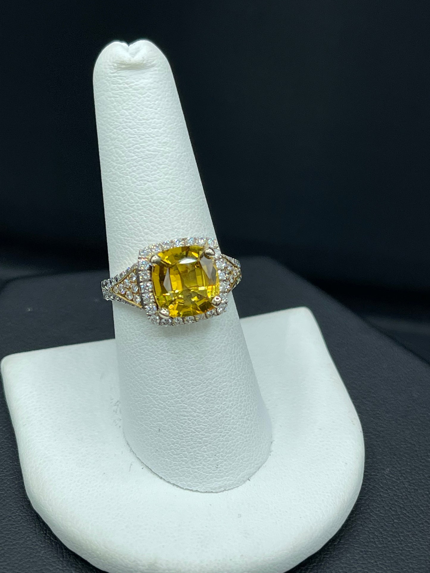 AGL Certified Natural 5.09 Carat Yellow Sapphire And Diamond Ring (Size 7.25)