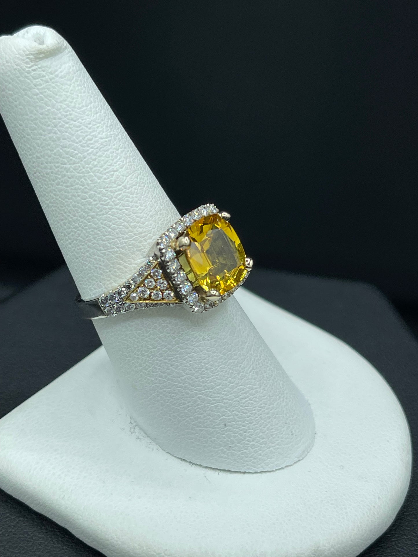 AGL Certified Natural 5.09 Carat Yellow Sapphire And Diamond Ring (Size 7.25)