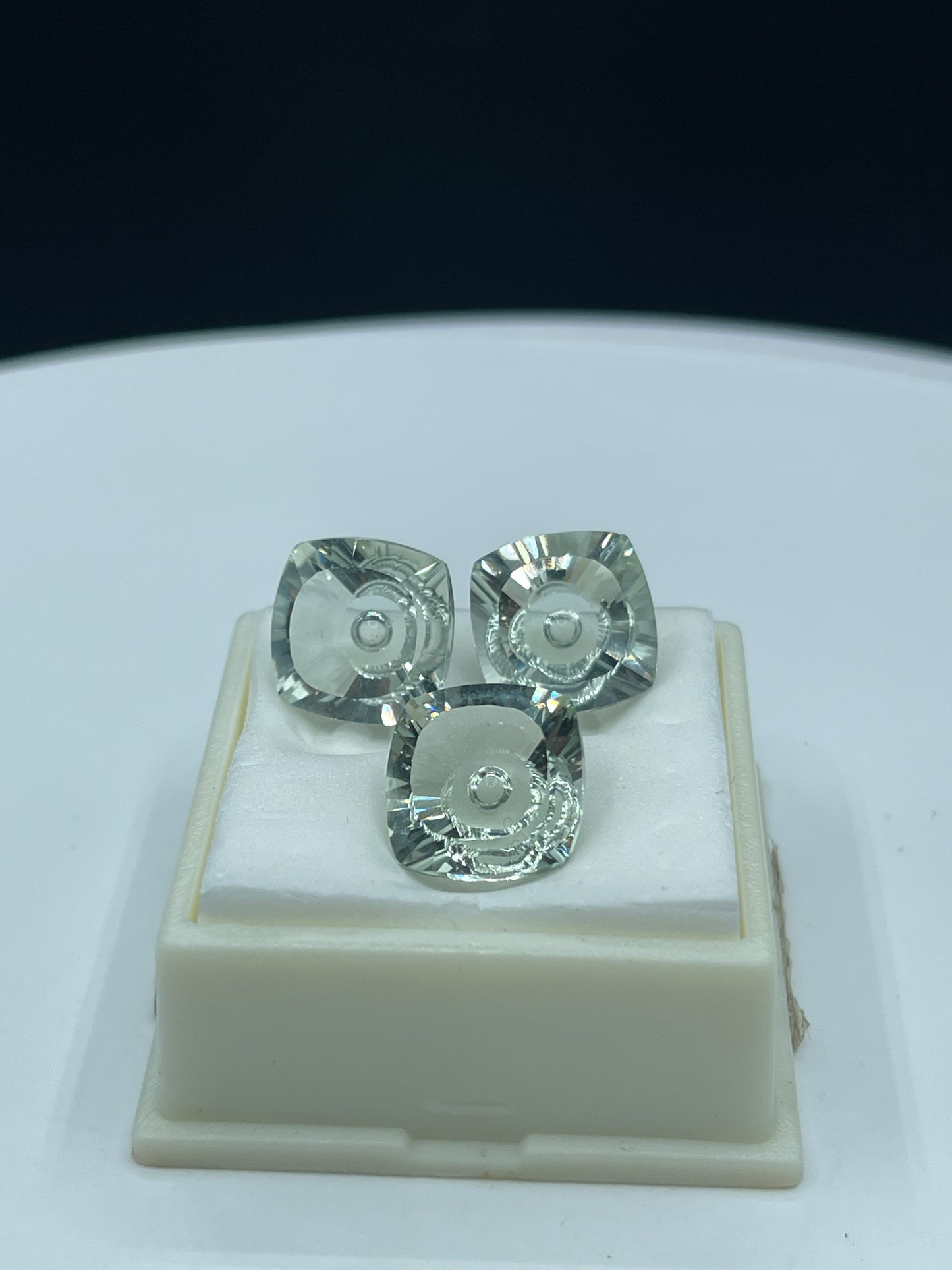 Natural Green Amethyst Circle of Light Square Cushion Cut Loose Gemstones, 18.56 Carats, Custom Fantasy Cut, Flawless, 12x12x6 MM