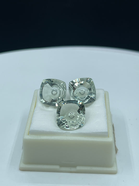 Natural Green Amethyst Circle of Light Square Cushion Cut Loose Gemstones, 18.56 Carats, Custom Fantasy Cut, Flawless, 12x12x6 MM