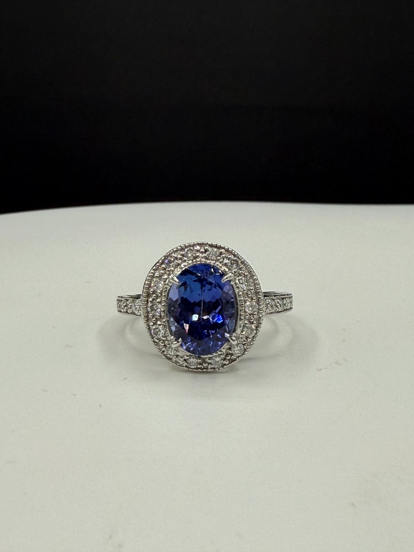 Natural 3.48 Carat Tanzanite & Diamond Platinum Ring – Size 7.5