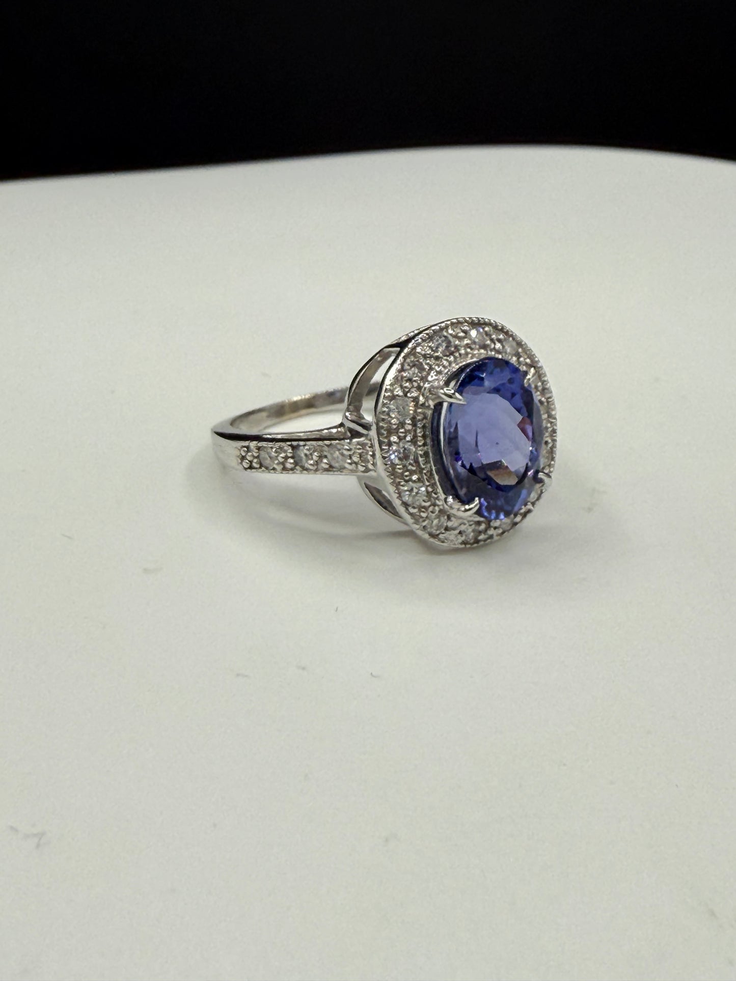 Natural 3.48 Carat Tanzanite & Diamond Platinum Ring – Size 7.5