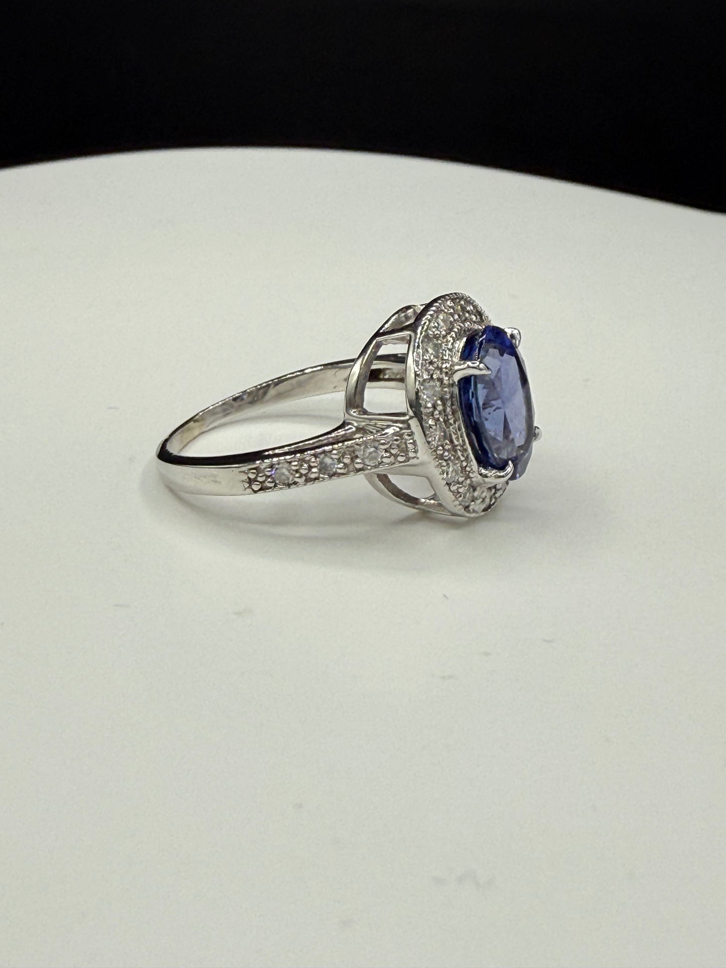 Natural 3.48 Carat Tanzanite & Diamond Platinum Ring – Size 7.5