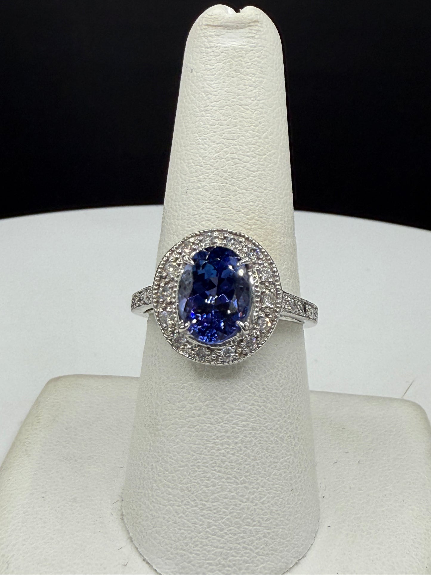 Natural 3.48 Carat Tanzanite & Diamond Platinum Ring – Size 7.5