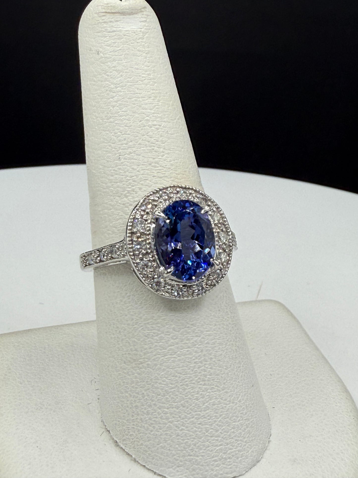 Natural 3.48 Carat Tanzanite & Diamond Platinum Ring – Size 7.5