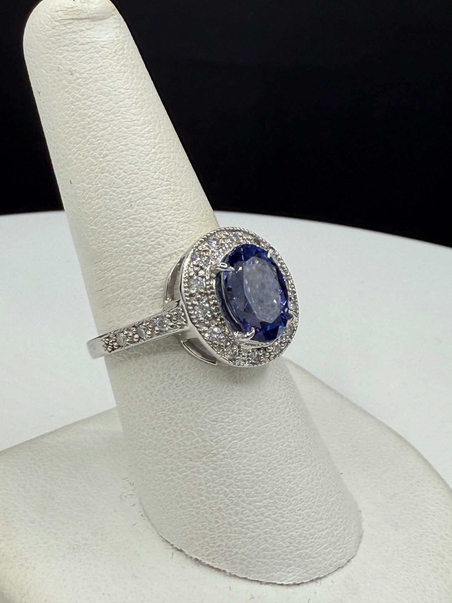 Natural 3.48 Carat Tanzanite & Diamond Platinum Ring – Size 7.5