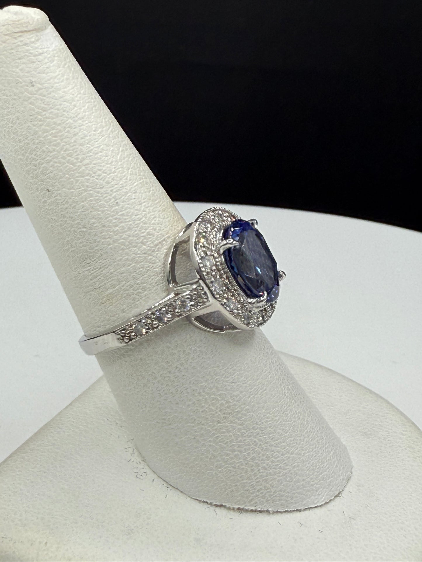 Natural 3.48 Carat Tanzanite & Diamond Platinum Ring – Size 7.5