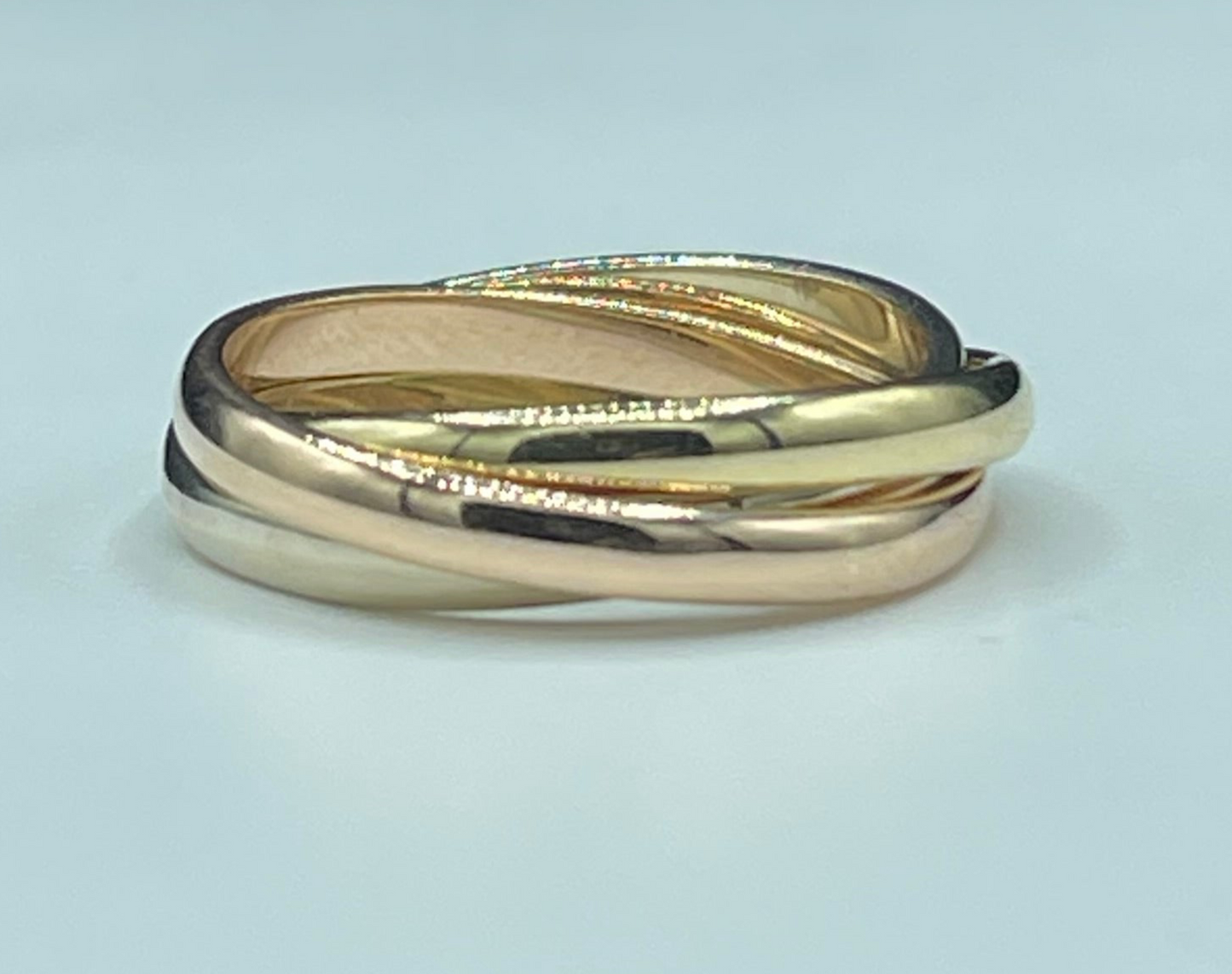 Elegant 14K Tri-Color Solid Gold Rolling Band Ring - Size 7