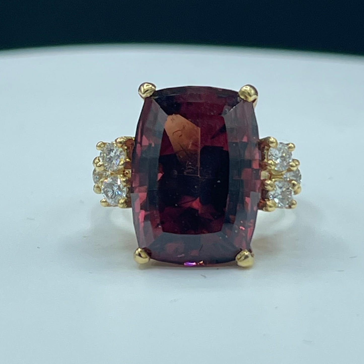 16.80 Carat Custom Cut Rubellite & Diamond 18K Cocktail Ring (Size 6.75)