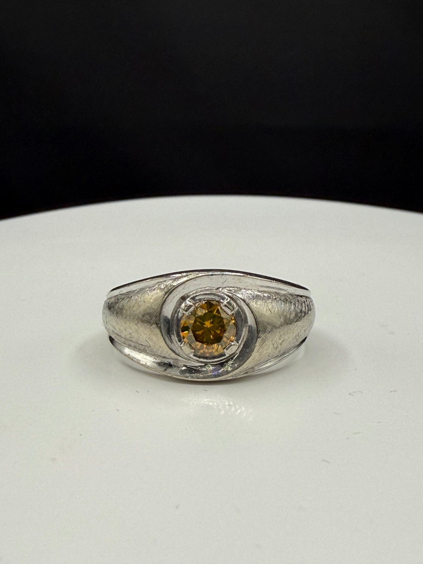 Vintage Natural Argyle Fancy Pinkish Yellow Diamond Ring | 0.50ct Untreated Diamond | 14k White Gold | Size 10.25